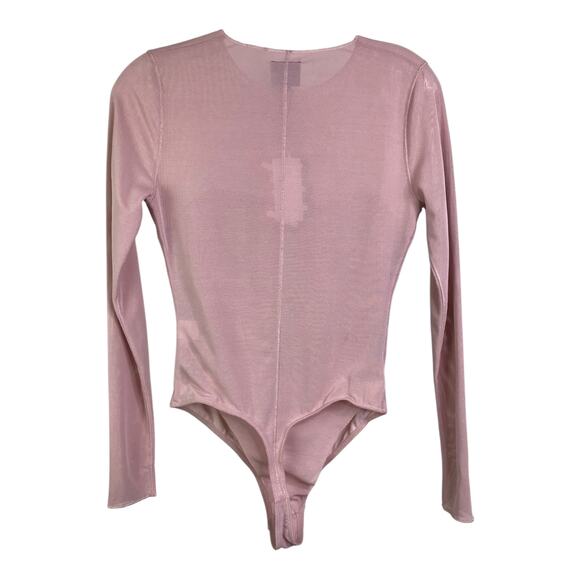 Yitty Bodysuit Women's Sz S Pink/ Skintone Mesh Me Smoothing Sleeved Thong NWT - Picture 3 of 7